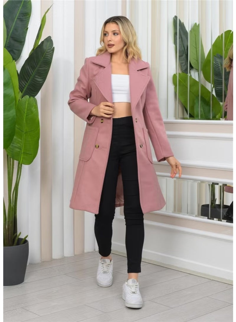 Nuseel New Season Double Breasted Collar Lining Detailed Long Cashmere Coat - Image 1